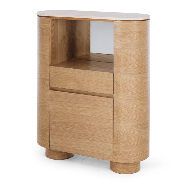 Akita Natural Oak Bar Cabinet (Travertine Top)
