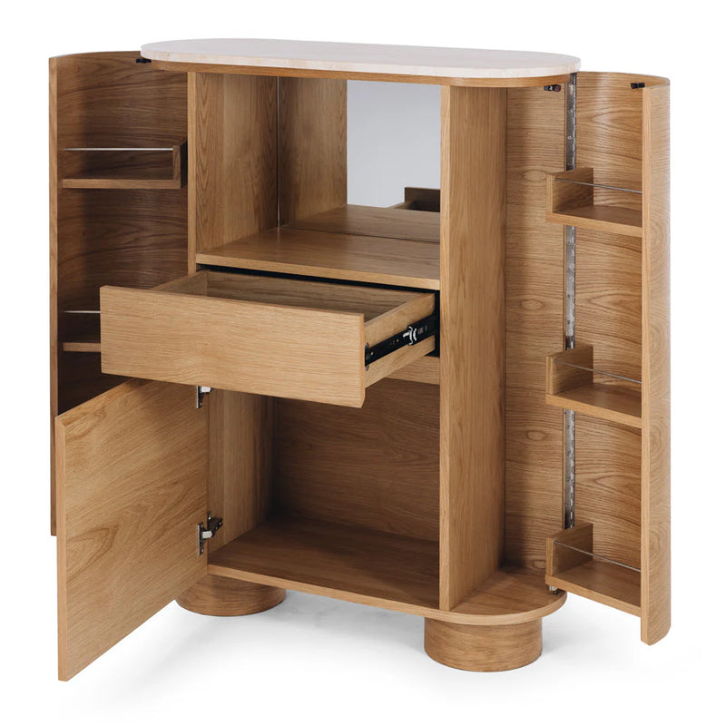 Akita Natural Oak Bar Cabinet (Travertine Top)