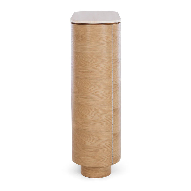Akita Natural Oak Bar Cabinet (Travertine Top)