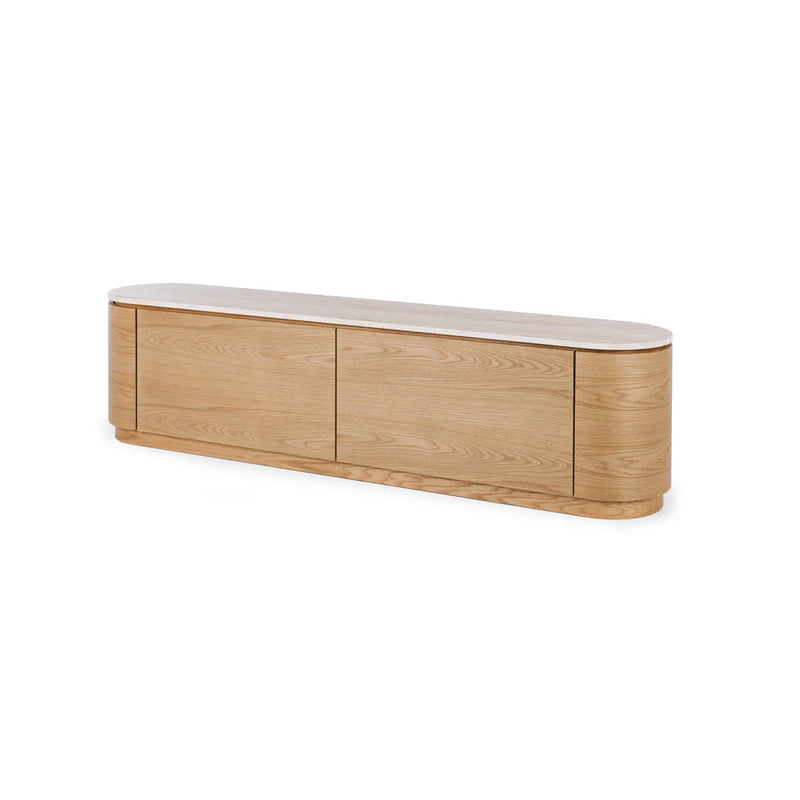 Akita Natural Oak Tv Stand (Travertine Top)