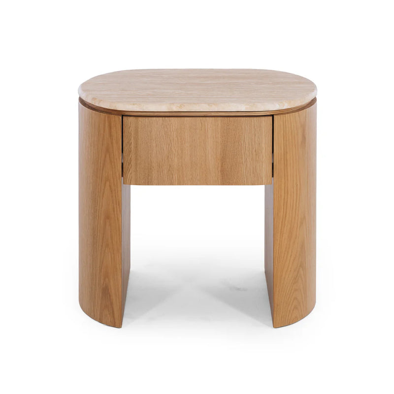 Clover Natural Oak Bedside 1drw (Travertine Top)