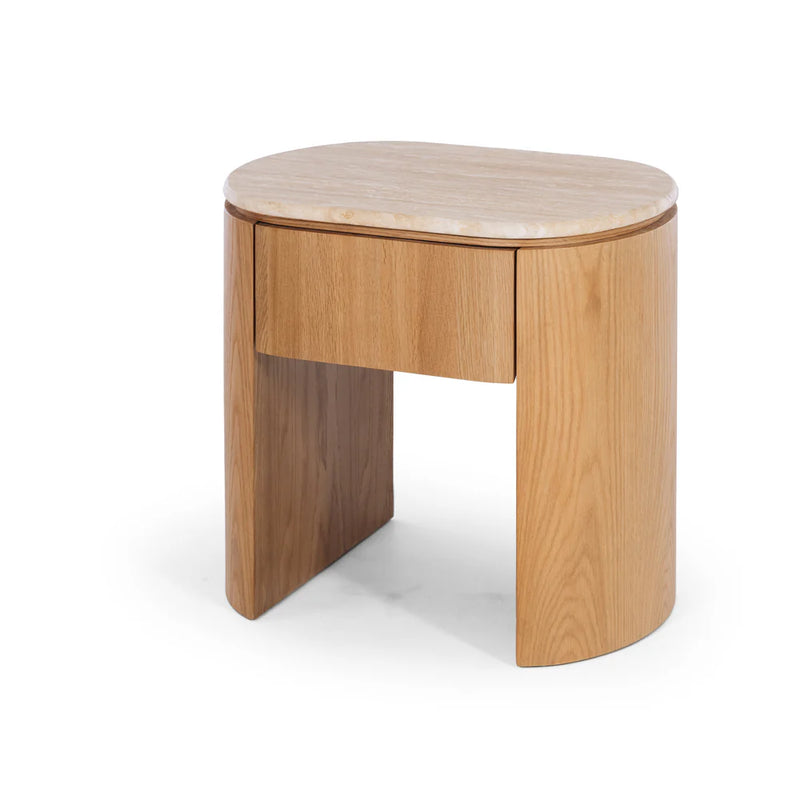 Clover Natural Oak Bedside 1drw (Travertine Top)