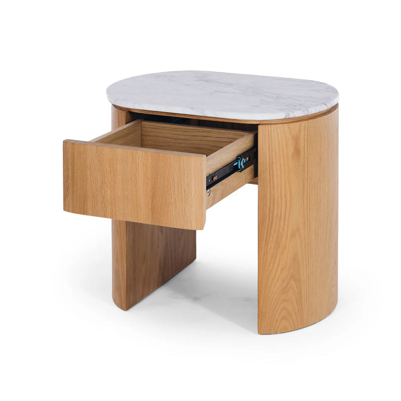 Clover Natural Oak Bedside 1drw (Marble Top)