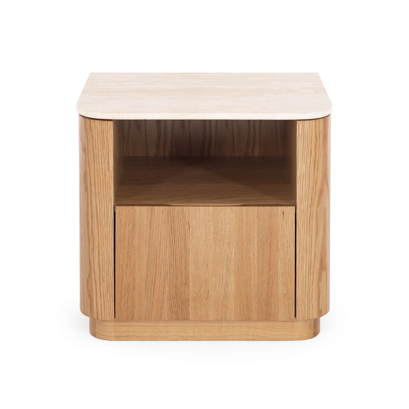 Stash Natural Oak Bedside 1drw (Travertine Top)