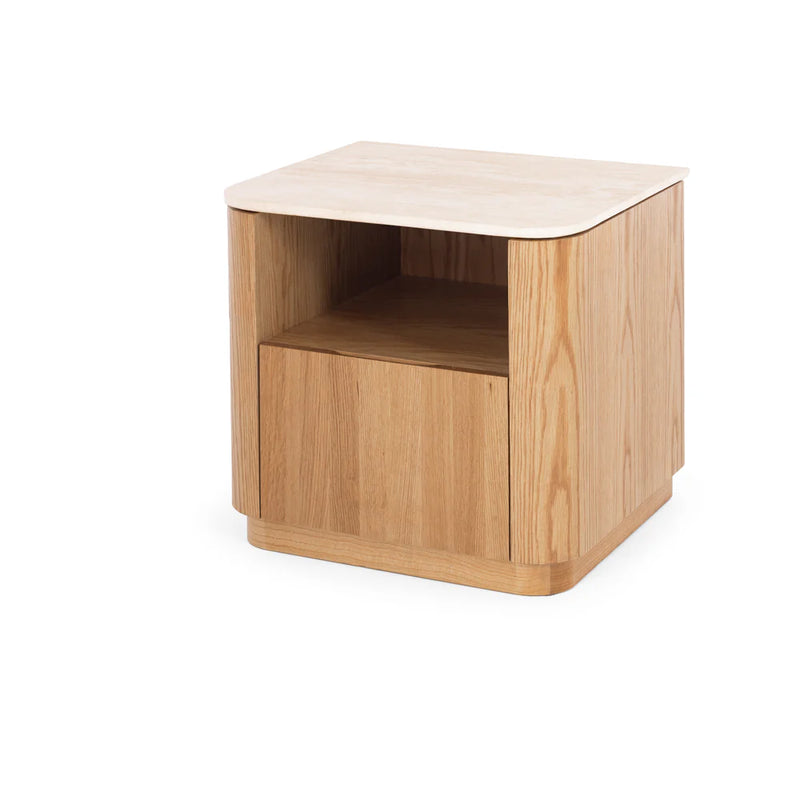 Stash Natural Oak Bedside 1drw (Travertine Top)