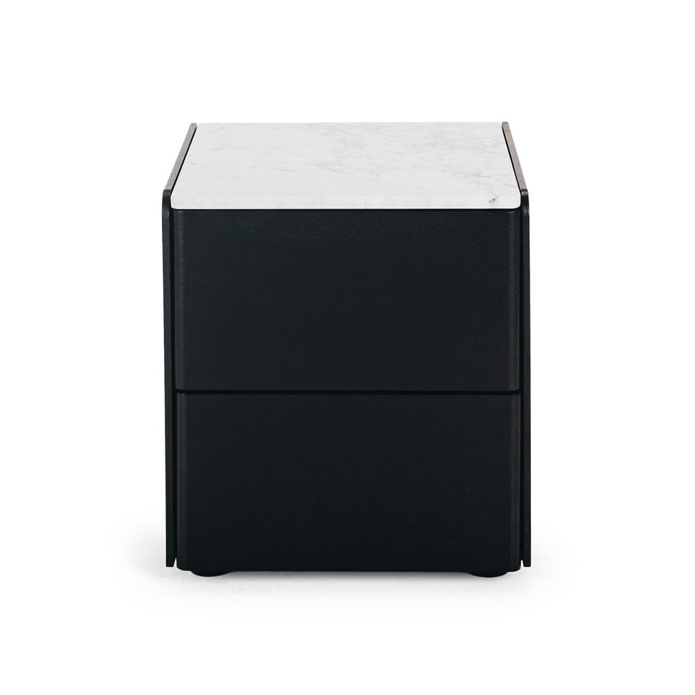 Cube Black Oak Side Table 2drw (Marble Top)