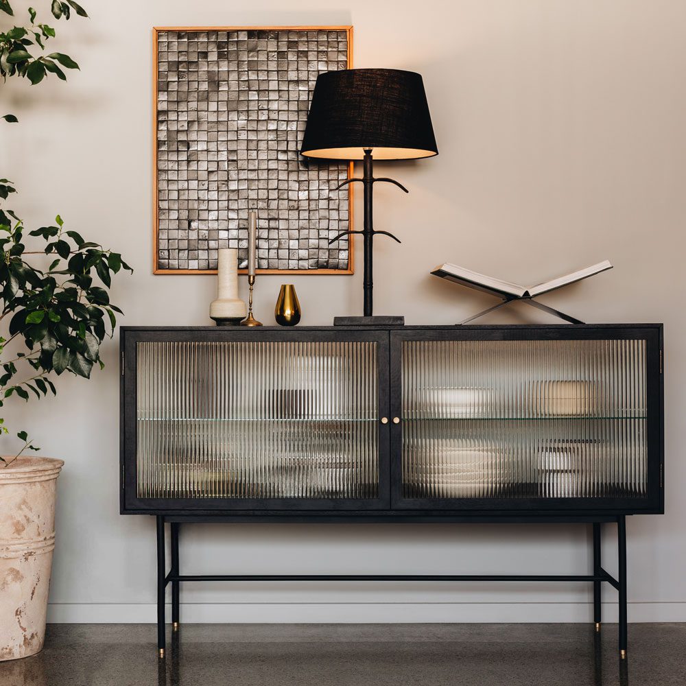 Kobe Sideboard (Black Oak) Fluted Glass