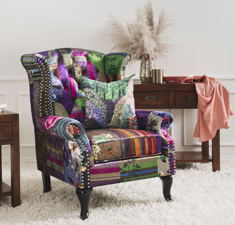 Patchwork Wingback Chair - Back Order (Due 06/12)
