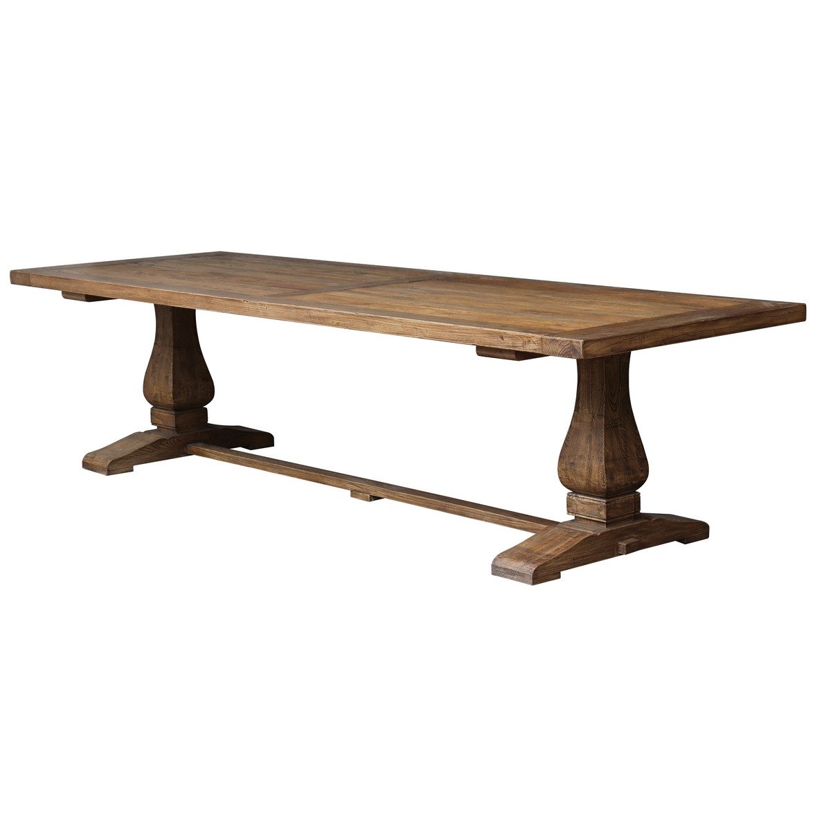 RECLAIMED ELM DINING TABLE W DOUBLE PED BASE - 3m