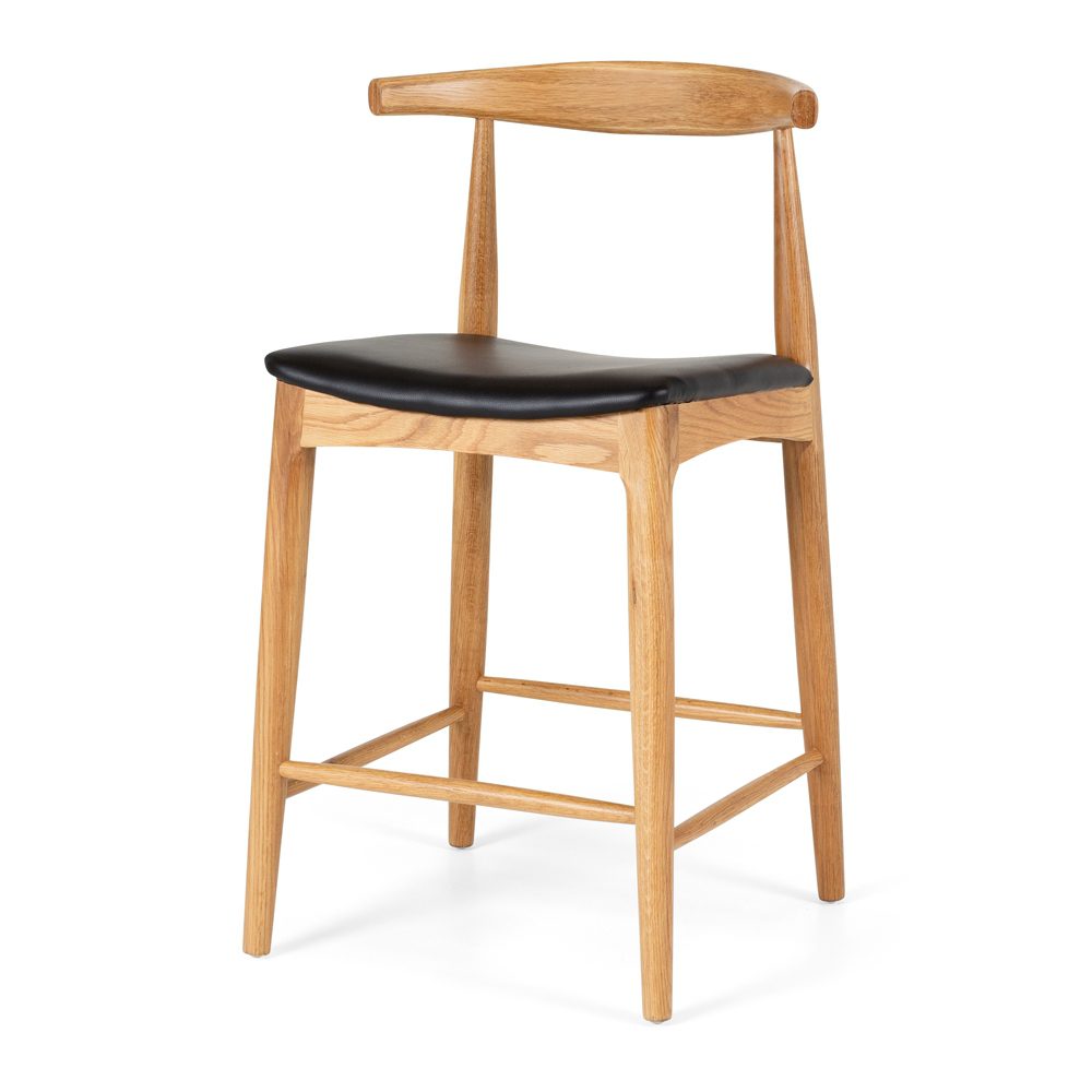 Elbow Barstool Natural Oak Black PU Seat