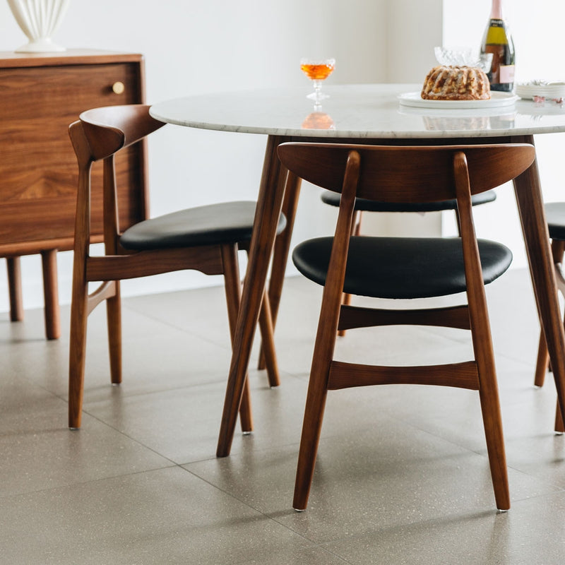 Radius 1.2m rd Marble Dining Table Walnut Leg - FLOOR MODEL