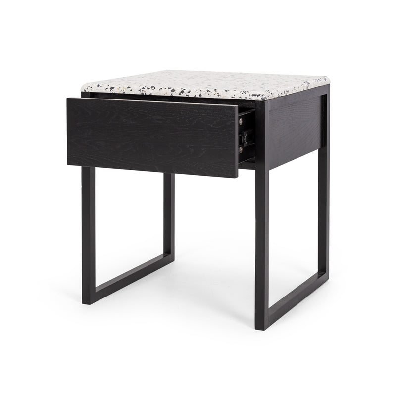 Avalon Black Oak Side Table (Terrazzo Top) - FLOOR MODELS