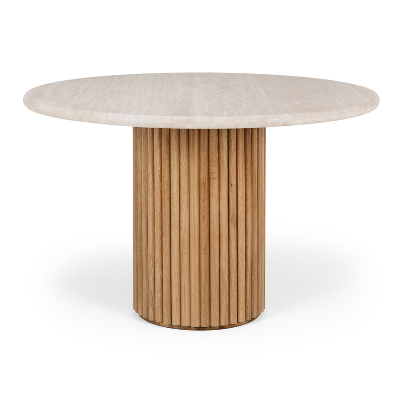 Rho Travertine Top Dining Table 120rd (Natural Oak Base)