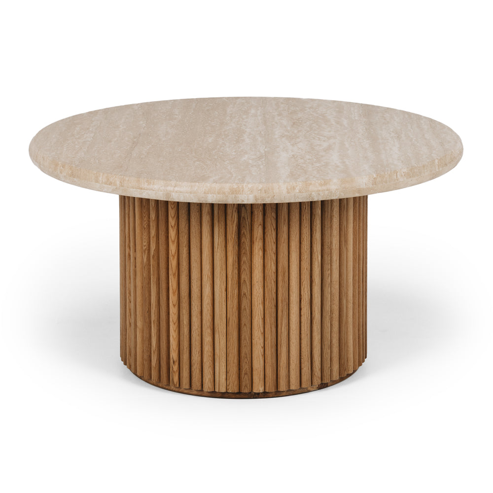 Rho Travertine Top Coffee Table 85rd (Natural Oak Base)