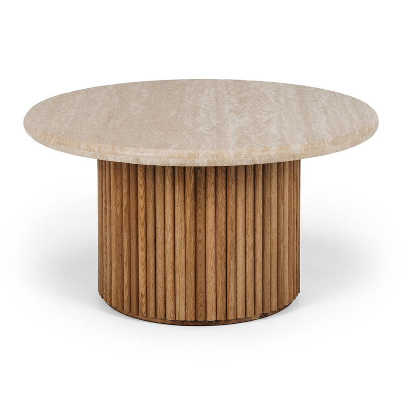 Rho Travertine Top Coffee Table 85rd (Natural Oak Base)