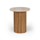 Rho Travertine Top Side Table 50rd (Natural Oak Base)