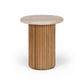 Rho Travertine Top Side Table 50rd (Natural Oak Base)