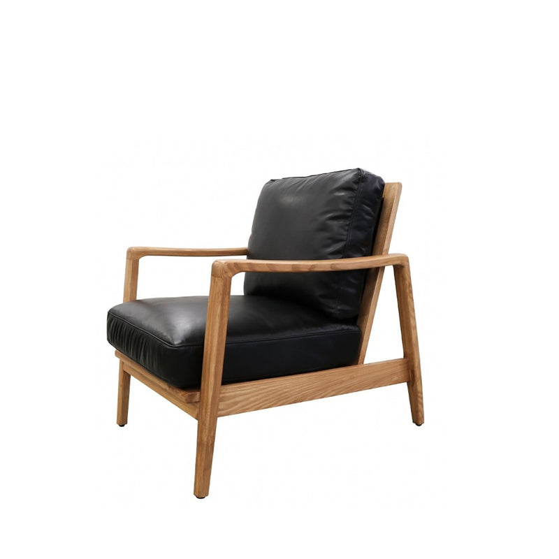 Reid Armchair - Black Leather, Natural Frame