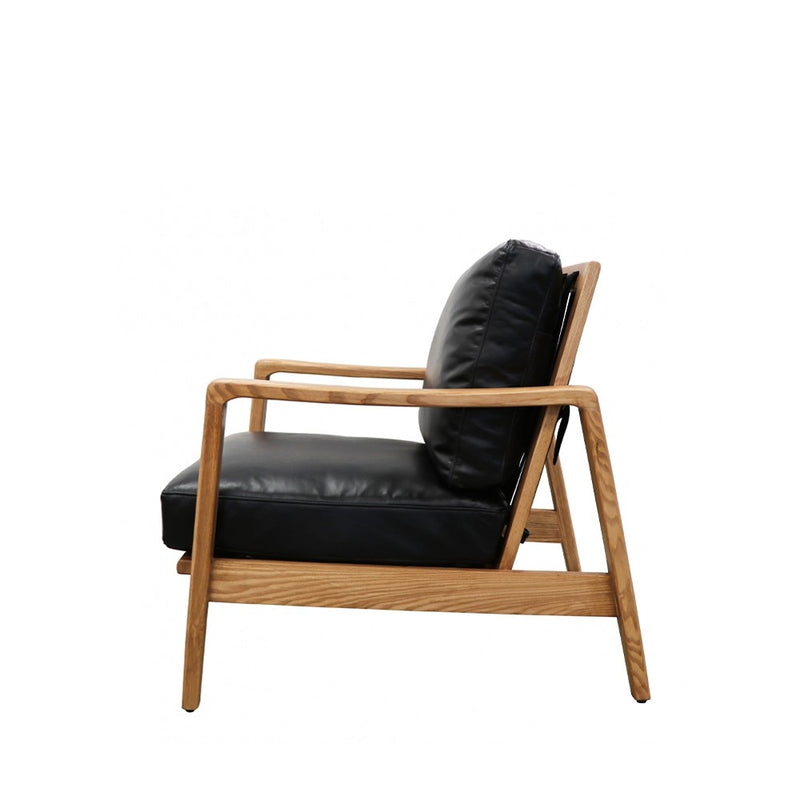Reid Armchair - Black Leather, Natural Frame