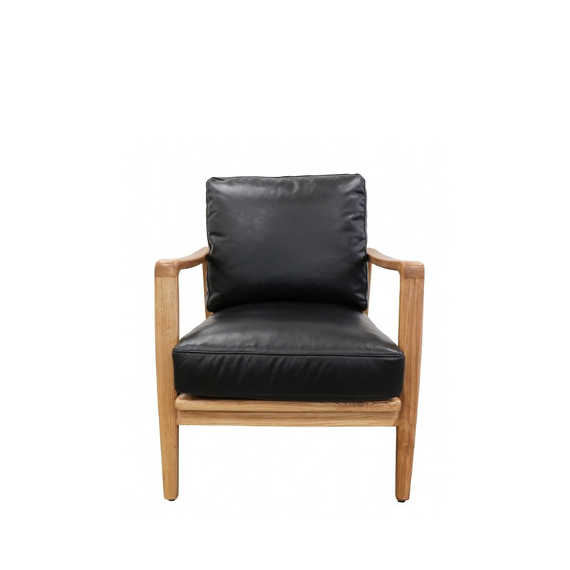 Reid Armchair - Black Leather, Natural Frame