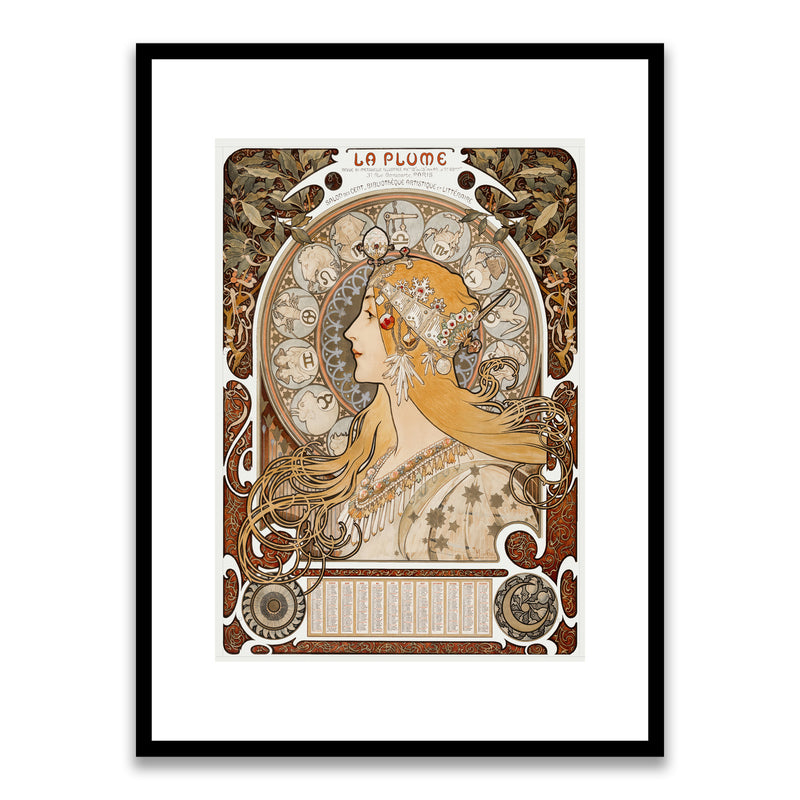Alphonse Maria Mucha's Zodiaque or La Plume (1896-1897) Framed Print