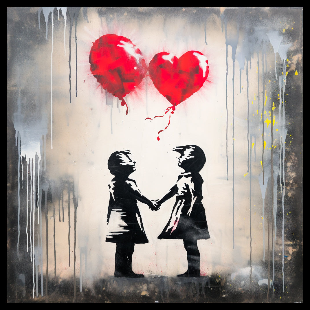 Framed Canvas Print - Banksy Children with Balloons