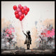 Framed Canvas Print - Girl with Bunch of Balloons