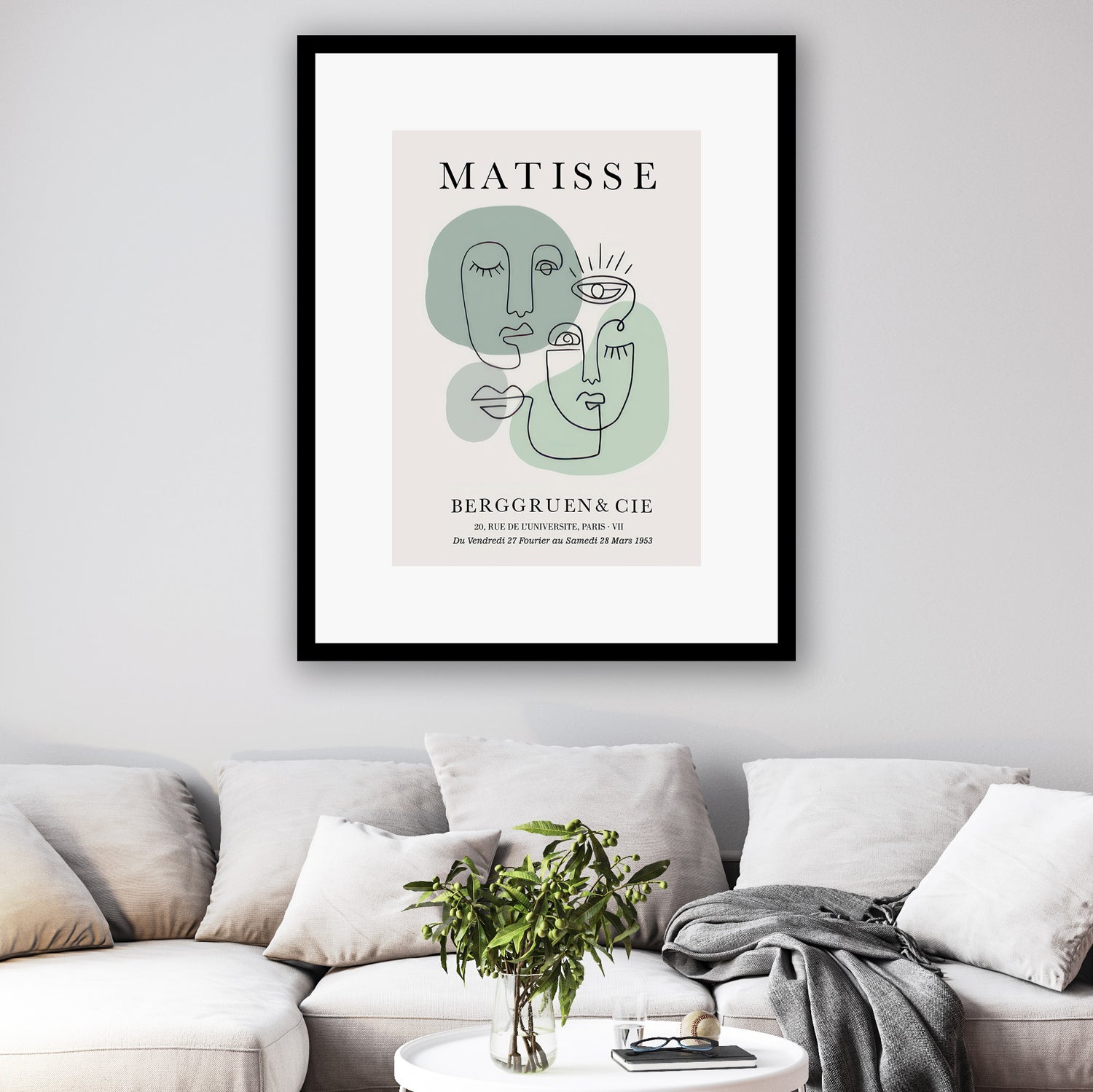 Matisse Sage Green Faces Framed Print LARGE