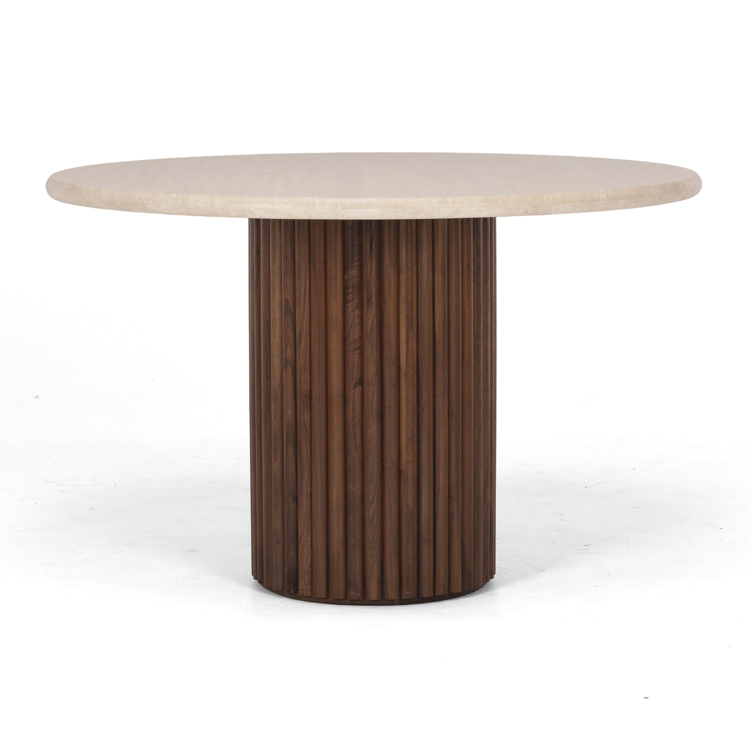 Rho Travertine Top Dining Table 120rd (Walnut Base)