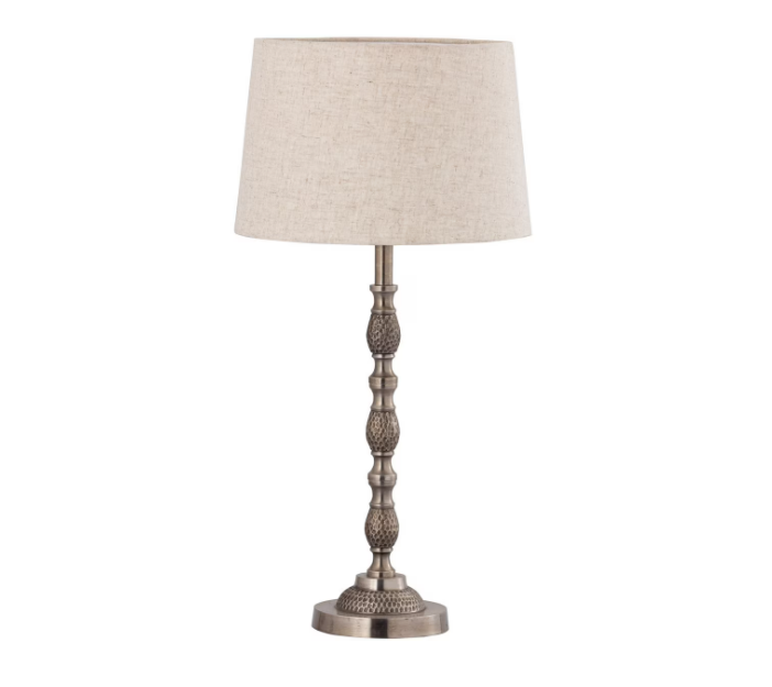 TABLE LAMP & SHADE - SILVER ANTIQUE / NATURAL LINEN