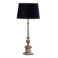 TABLE LAMP & SHADE - SILVER ANTIQUE / BLACK COTTON