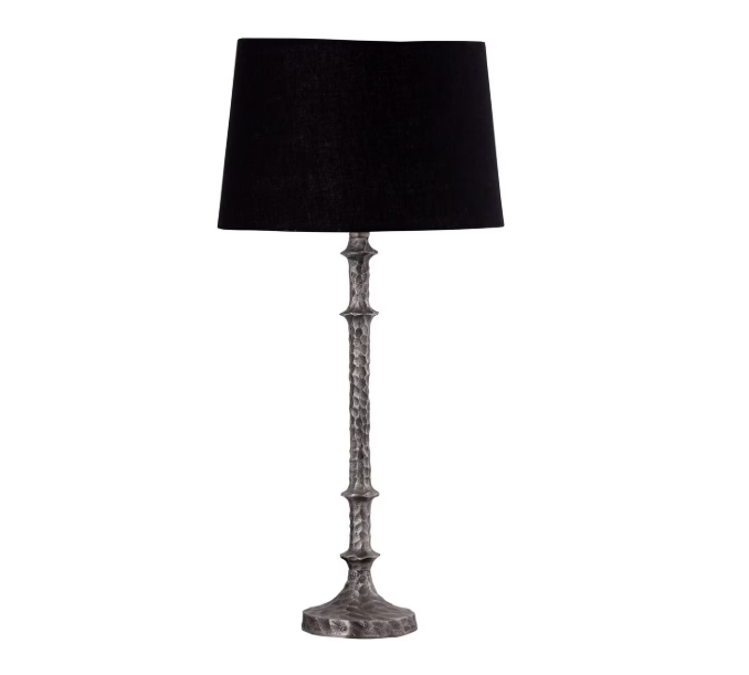 TABLE LAMP & SHADE - SILVER ANTIQUE / BLACK COTTON