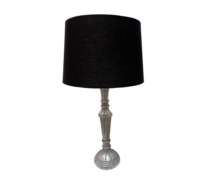 TABLE LAMP - WOOD - SILVER LEAF FINISH / SH- BALCK LINEN