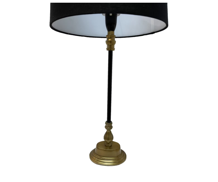 TABLE LAMP - ALUMINIUM /BLACK & BRASS FINISH / SHADE - BLACK LINEN