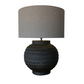 BLACK TERRACOTTA LAMP W/ GREY LINEN SHADE