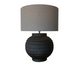 BLACK TERRACOTTA LAMP W/ GREY LINEN SHADE