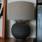 BLACK TERRACOTTA LAMP W/ GREY LINEN SHADE