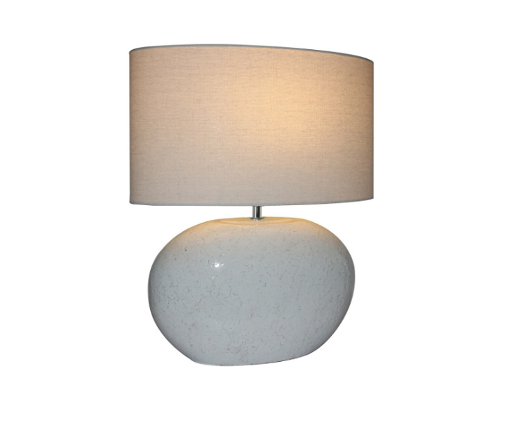 WHITE TERRACOTTA LAMP W/ NATURAL LINEN SHADE