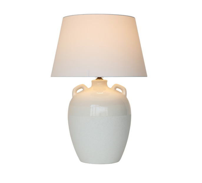 CREAM CERAMIC LAMP W/WHITE LINEN SHADE