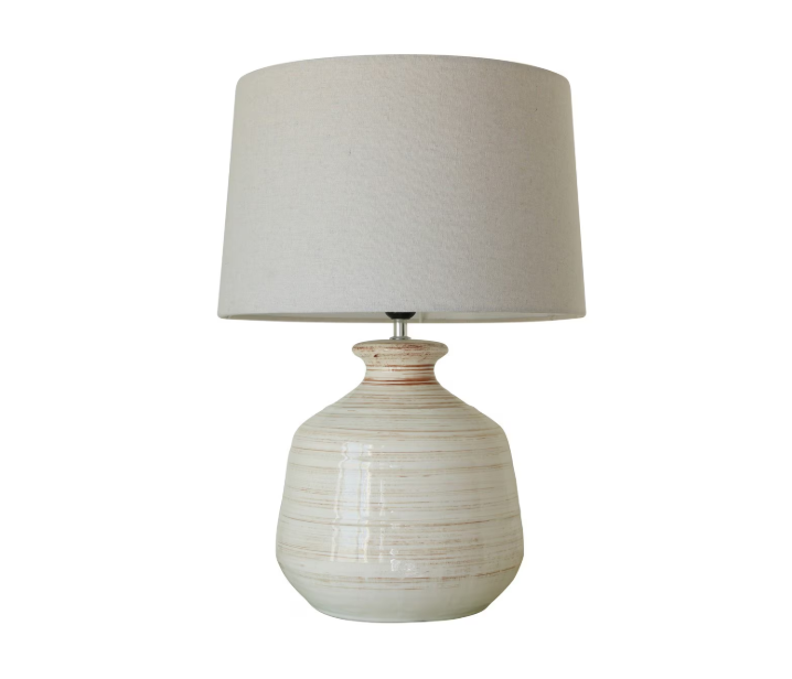 GLAZED CERAMIC LAMP W/ LINEN SHADE