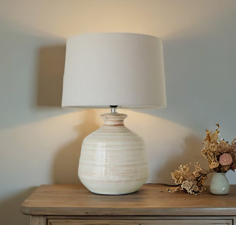 GLAZED CERAMIC LAMP W/ LINEN SHADE