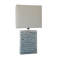 BLUE GLAZED CERAMIC LAMP W/ LINEN SHADE