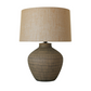BROWN CERAMIC LAMP W/ HESSIAN SHADE