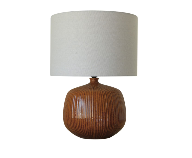 TABACCO CERAMIC LAMP W/ LINEN SHADE