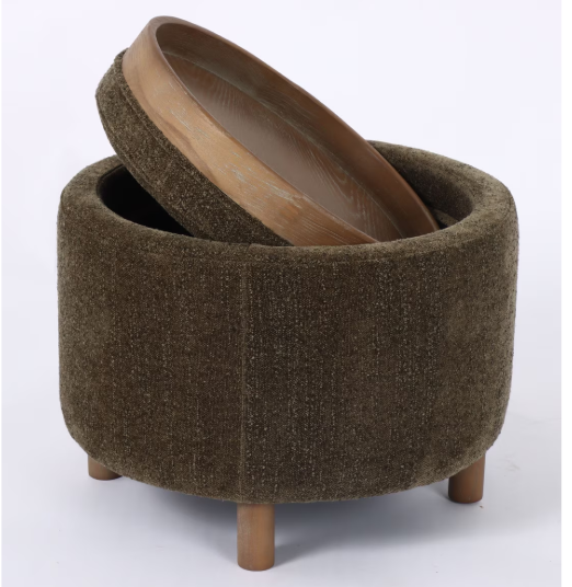 LUNA OTTOMAN - OLIVE W/ REVERSIBLE ASH WOODEN TRAY