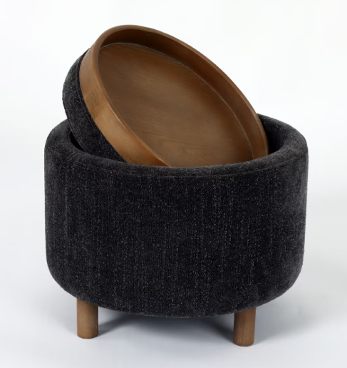 LUNA OTTOMAN - STEEL W/ REVERSIBLE ASH WOODEN TRAY