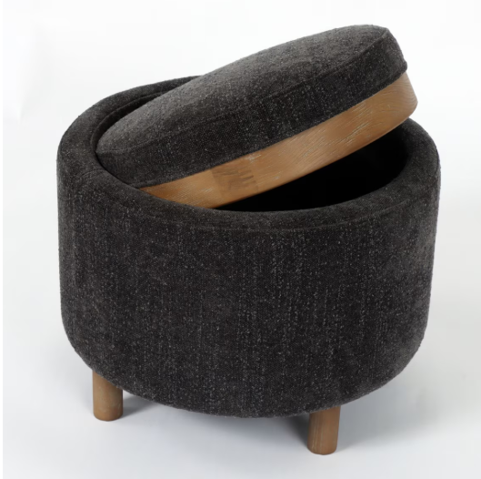 LUNA OTTOMAN - STEEL W/ REVERSIBLE ASH WOODEN TRAY