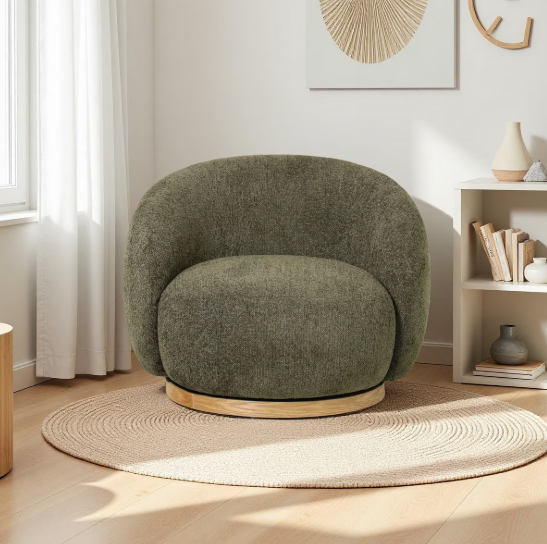 MIAMI SWIVEL CHAIR XL W/WOOD BASE - MOSS GREEN