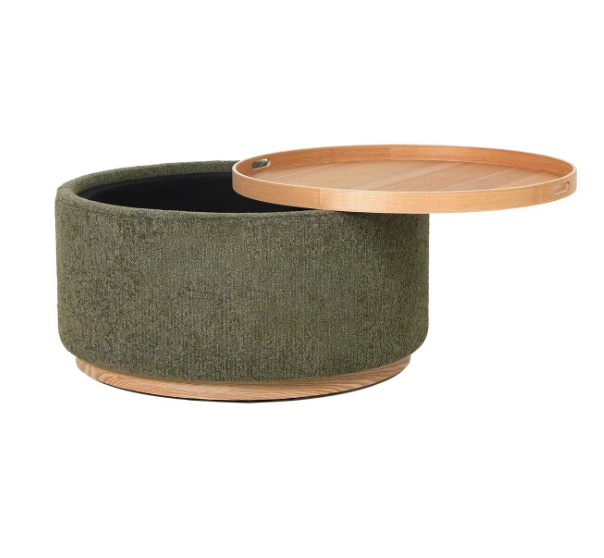 MIAMI TRAY OTTOMAN XL W/WOOD BASE - MOSS GREEN