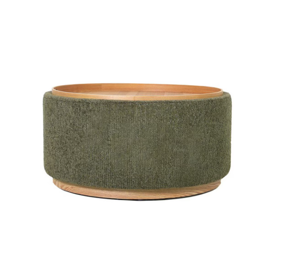 MIAMI TRAY OTTOMAN XL W/WOOD BASE - MOSS GREEN